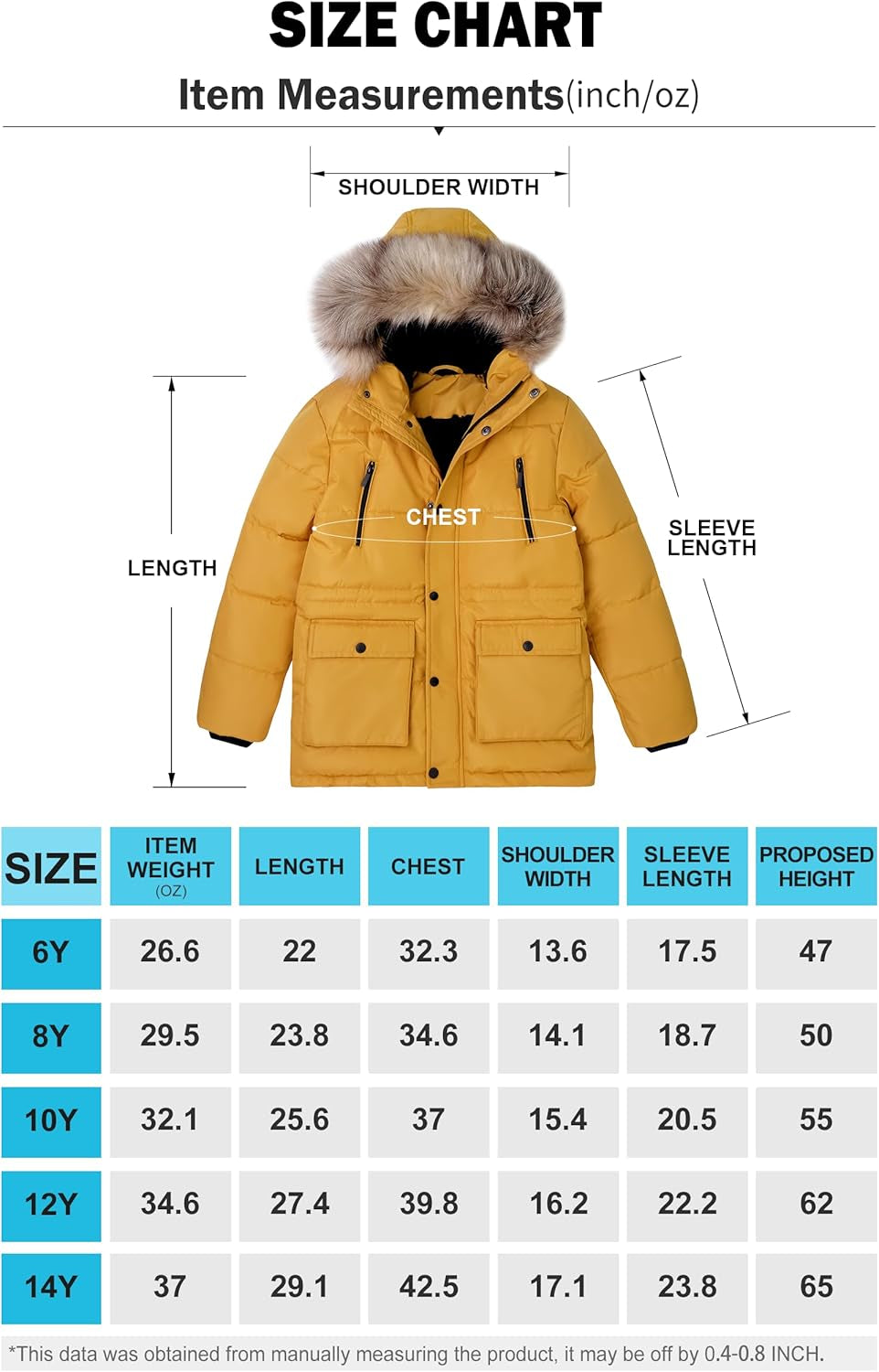 Boys Puffer Winter Coat Big Kids Heavyweight Sherpa Lined Fur Hooded Jacket Water-Resistant Snow Parka