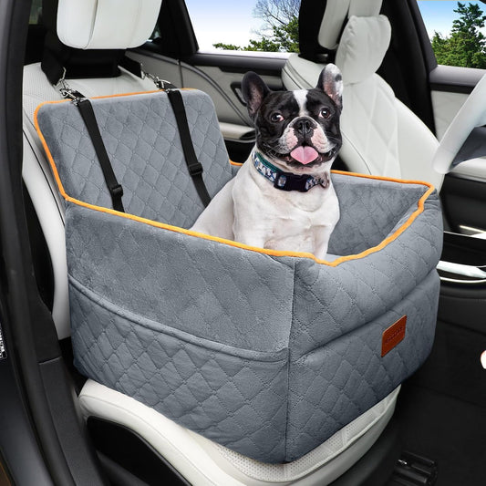 Small Dog Car Seat, Memory Foam Dog Booster Seats with Thick Cushion for Medium Dogs under 35Lbs, Detachable Washable Pet Car Seat with Storage Pockets,2 Safety Belts