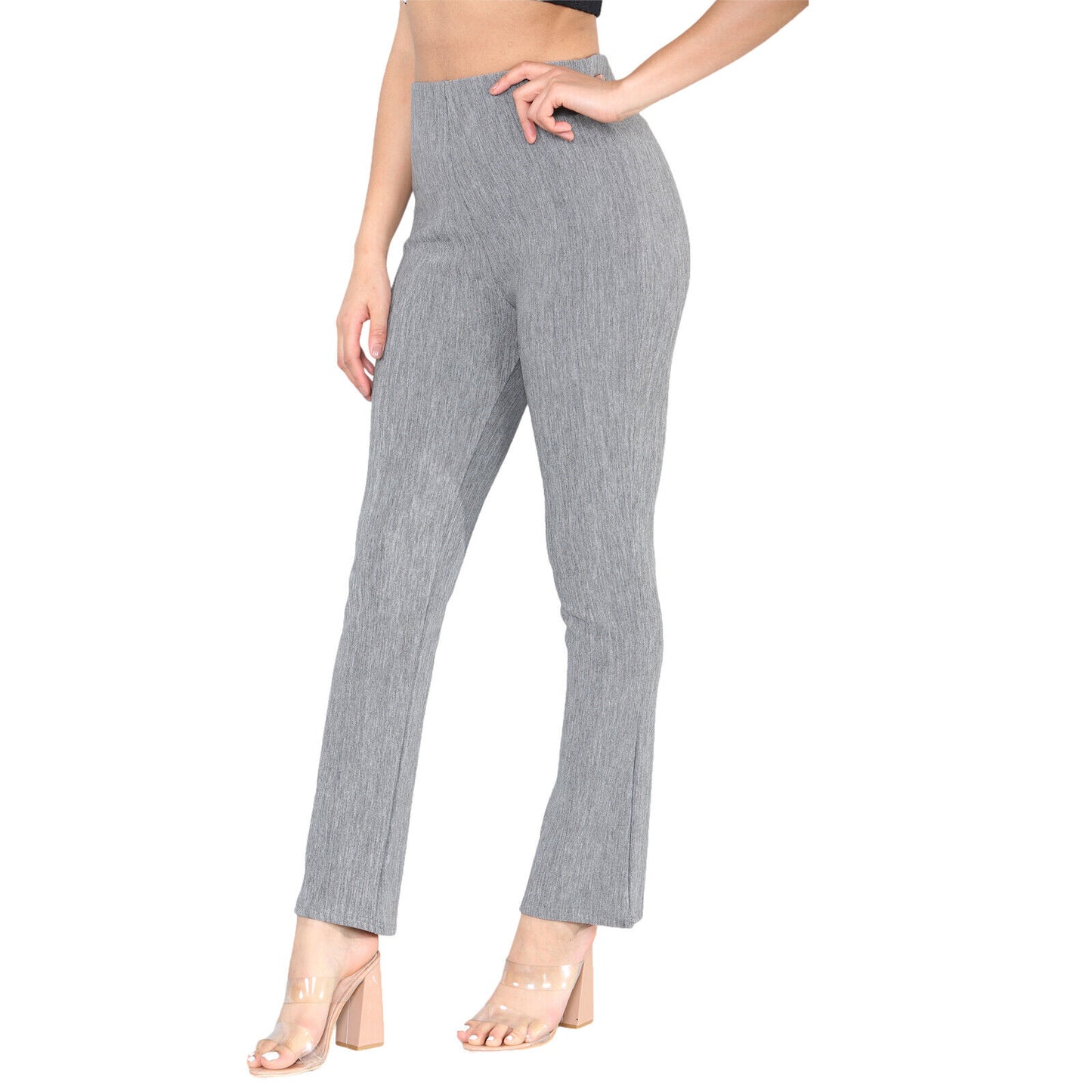 2 PACK WOMENS BOOTLEG TROUSERS LADIES BOOTCUT STRETCH FINELY RIBBED WORK BOTTOMS