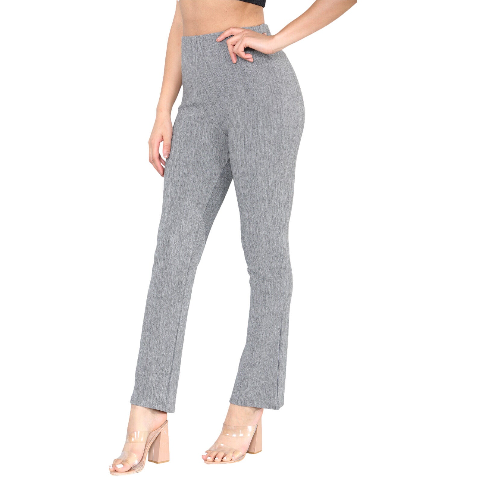 2 PACK WOMENS BOOTLEG TROUSERS LADIES BOOTCUT STRETCH FINELY RIBBED WORK BOTTOMS