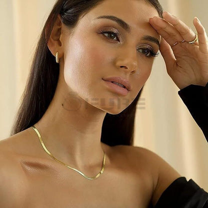 18K Gold Plated 3MM Flat Snake Herringbone Chain Necklace, 20 Inches