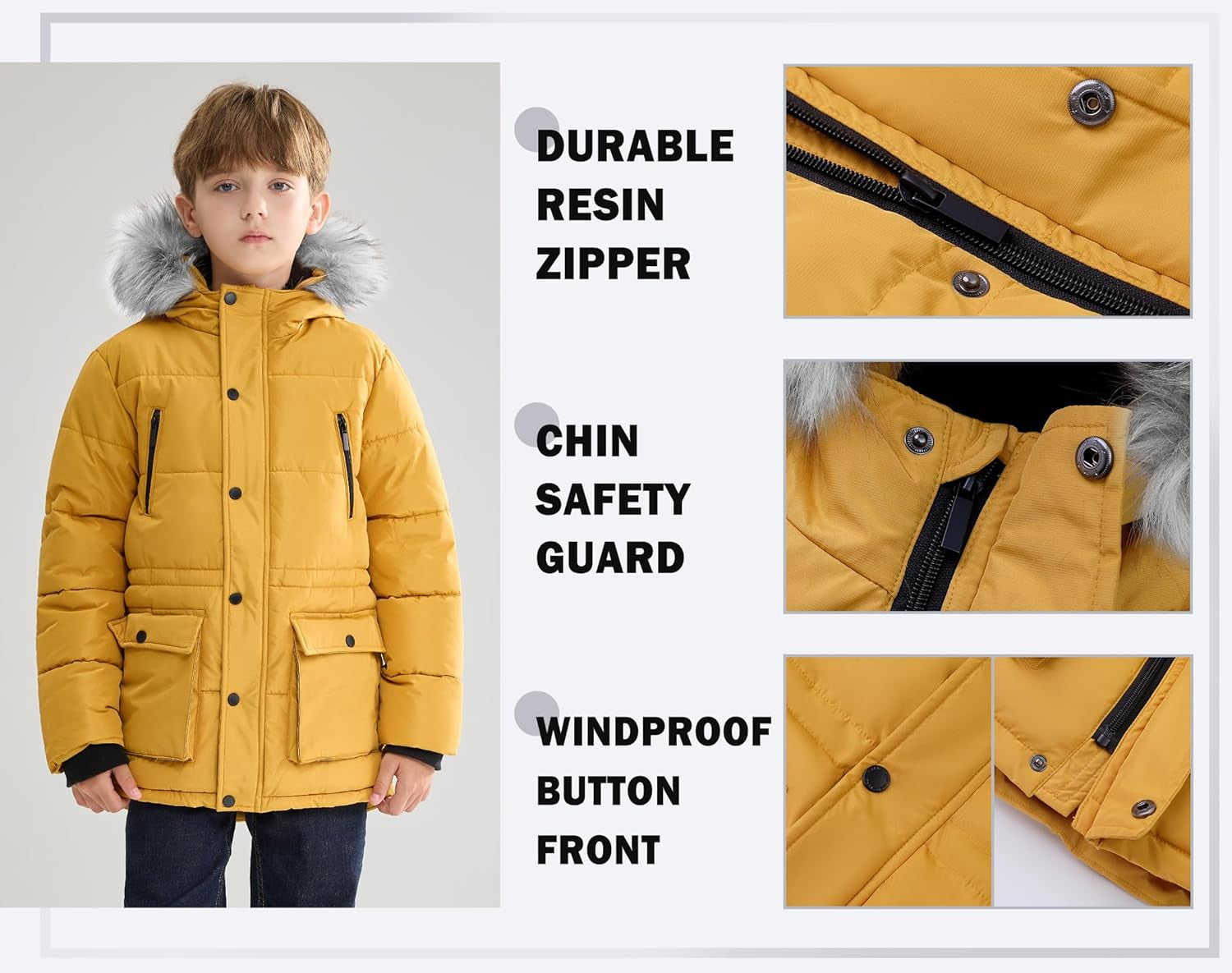 Boys Puffer Winter Coat Big Kids Heavyweight Sherpa Lined Fur Hooded Jacket Water-Resistant Snow Parka