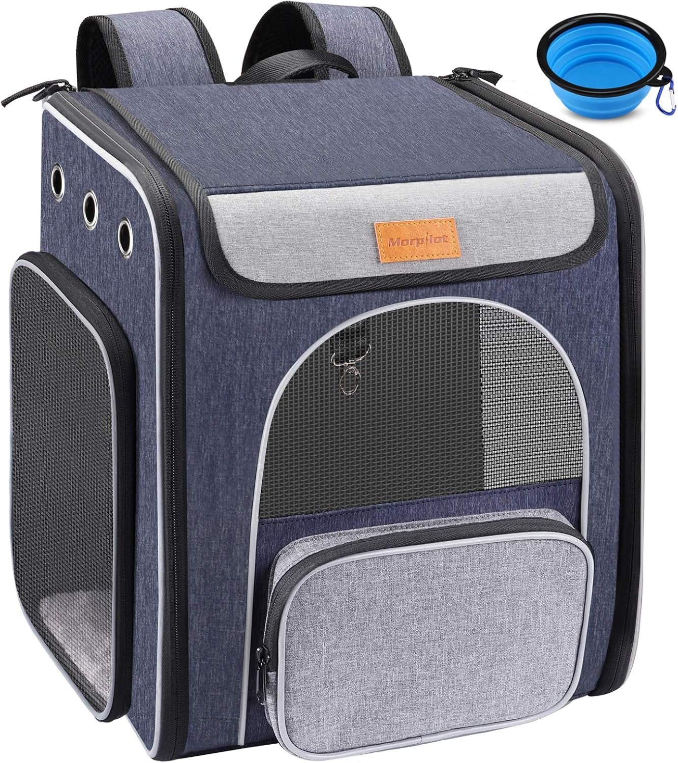 ® Cat Carrier Backpack, Foldable Pet Backpack Carrier for Cats & Small Dogs, Breathable Dog Carrier Backpack with Inner Safety Leash + Folding Bowl Ideal for Travel Camping Hiking