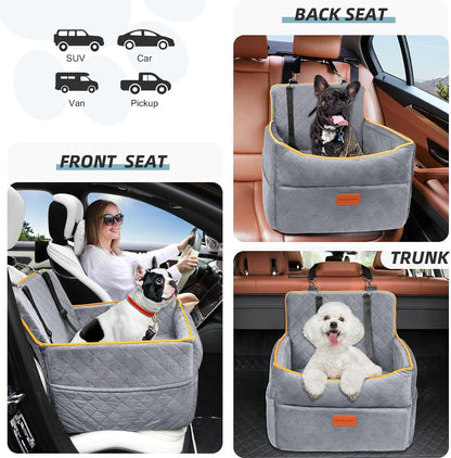 Small Dog Car Seat, Memory Foam Dog Booster Seats with Thick Cushion for Medium Dogs under 35Lbs, Detachable Washable Pet Car Seat with Storage Pockets,2 Safety Belts