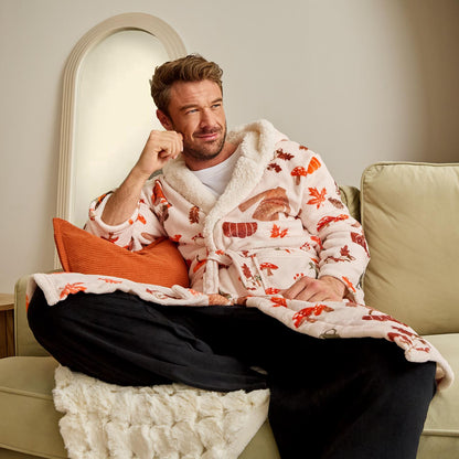 OHS Flannel Dressing Gown Soft Fleece Adults Unisex Thermal Winter Bathrobe