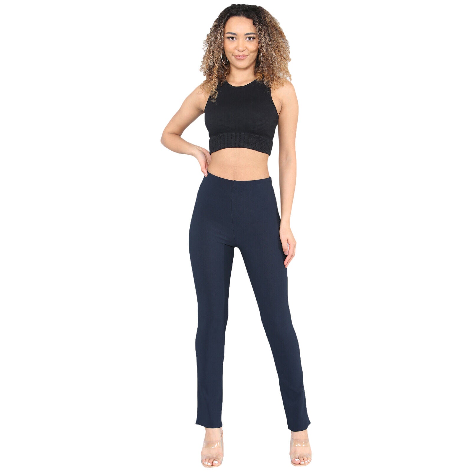 2 PACK WOMENS BOOTLEG TROUSERS LADIES BOOTCUT STRETCH FINELY RIBBED WORK BOTTOMS