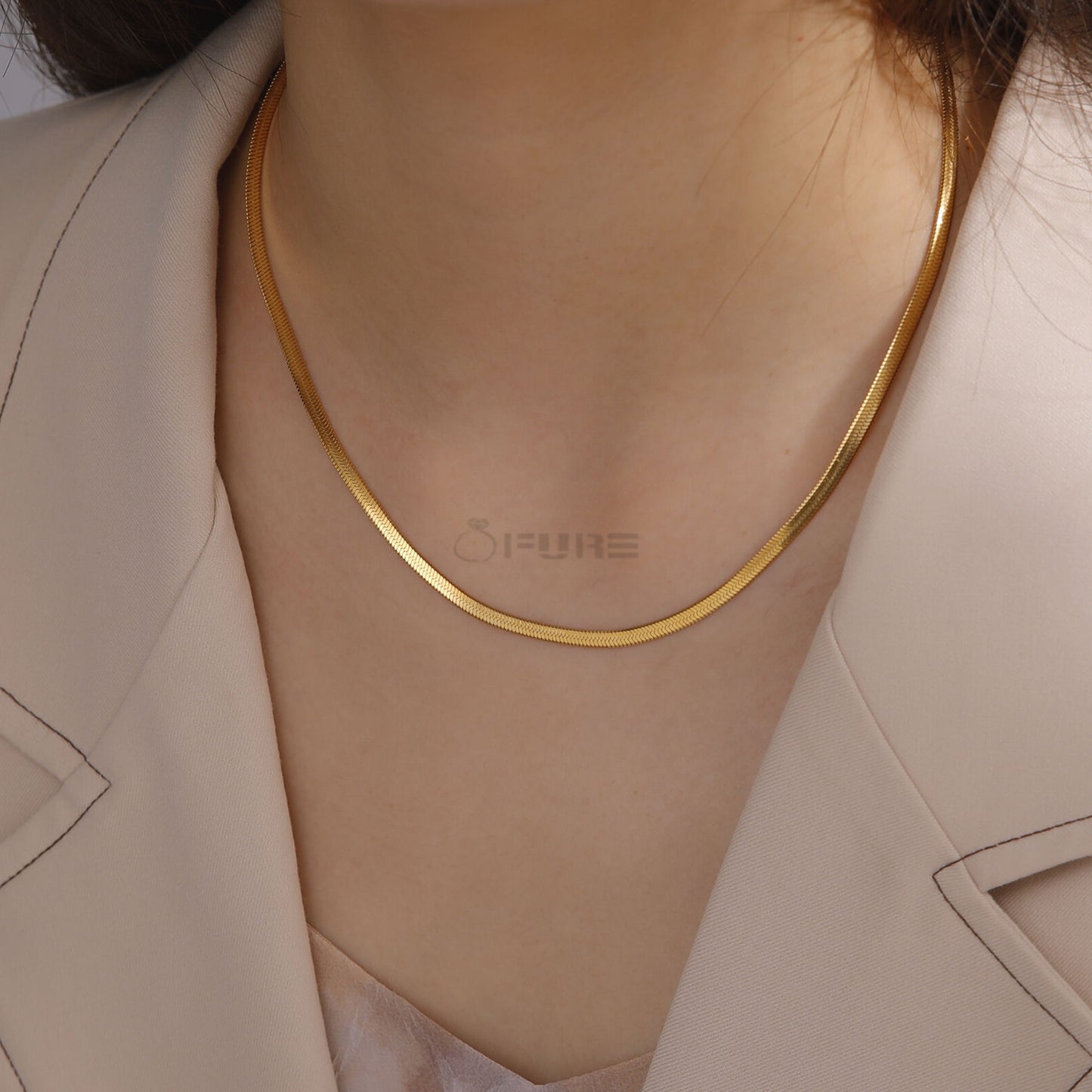 18K Gold Plated 3MM Flat Snake Herringbone Chain Necklace, 20 Inches