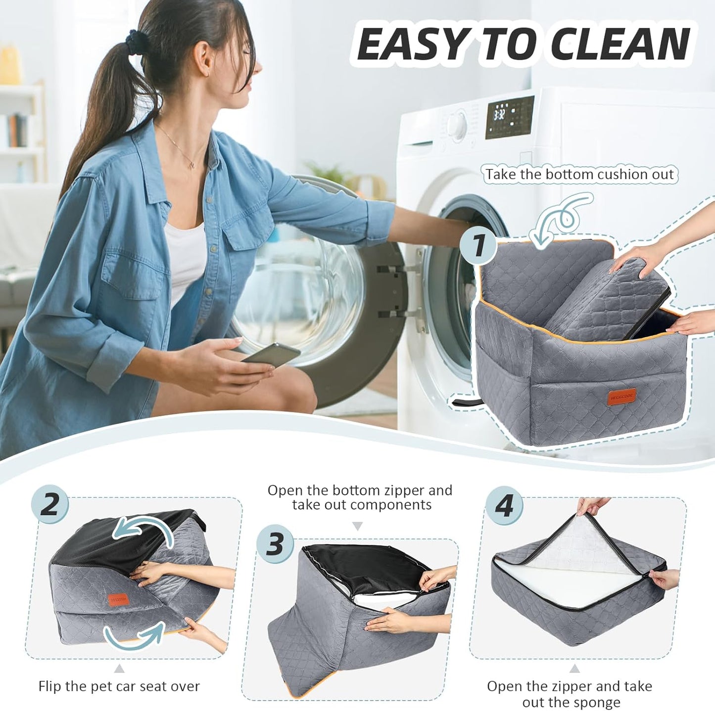 Small Dog Car Seat, Memory Foam Dog Booster Seats with Thick Cushion for Medium Dogs under 35Lbs, Detachable Washable Pet Car Seat with Storage Pockets,2 Safety Belts