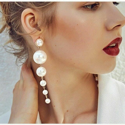 Elegant Long Simulated Pearl Drop Earrings for Weddings and Special Occasions