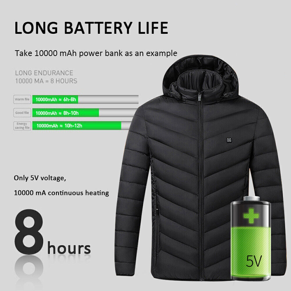 USB Heated Jacket for Men and Women - Electric Winter Coat with Heating Pad for Body Warmth