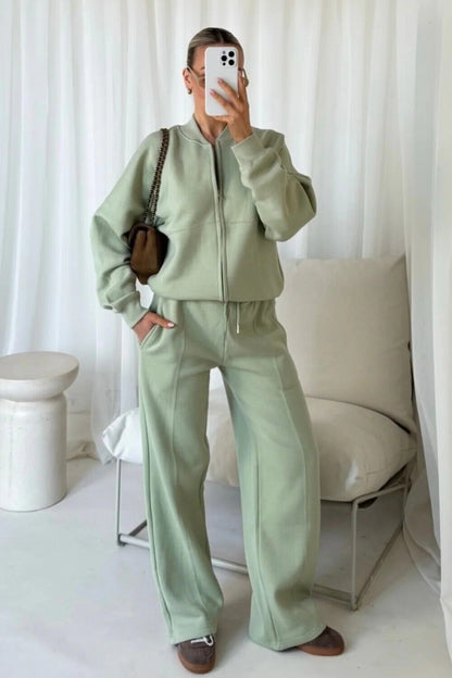 Women Bomber Oversize Baggy 2 Piece Lounge Wear Casual Set Ladies Suit Tracksuit