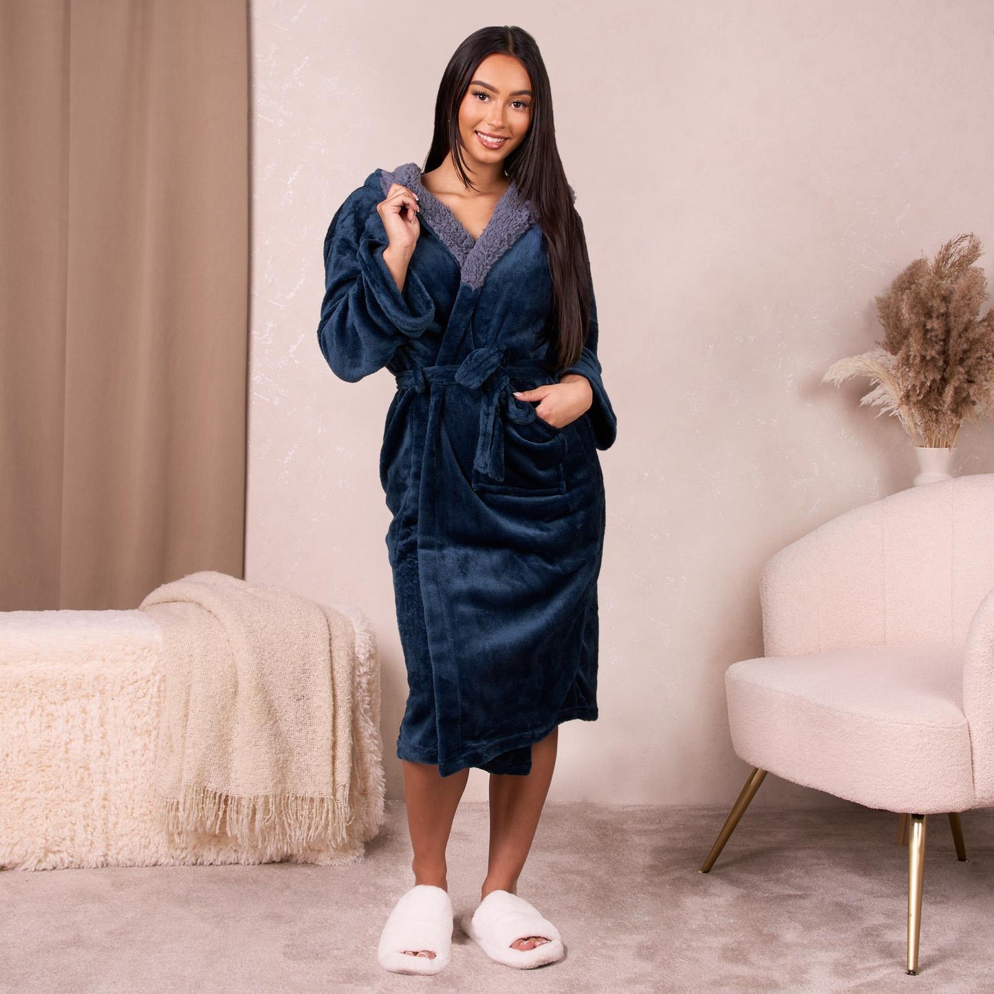 OHS Flannel Dressing Gown Soft Fleece Adults Unisex Thermal Winter Bathrobe