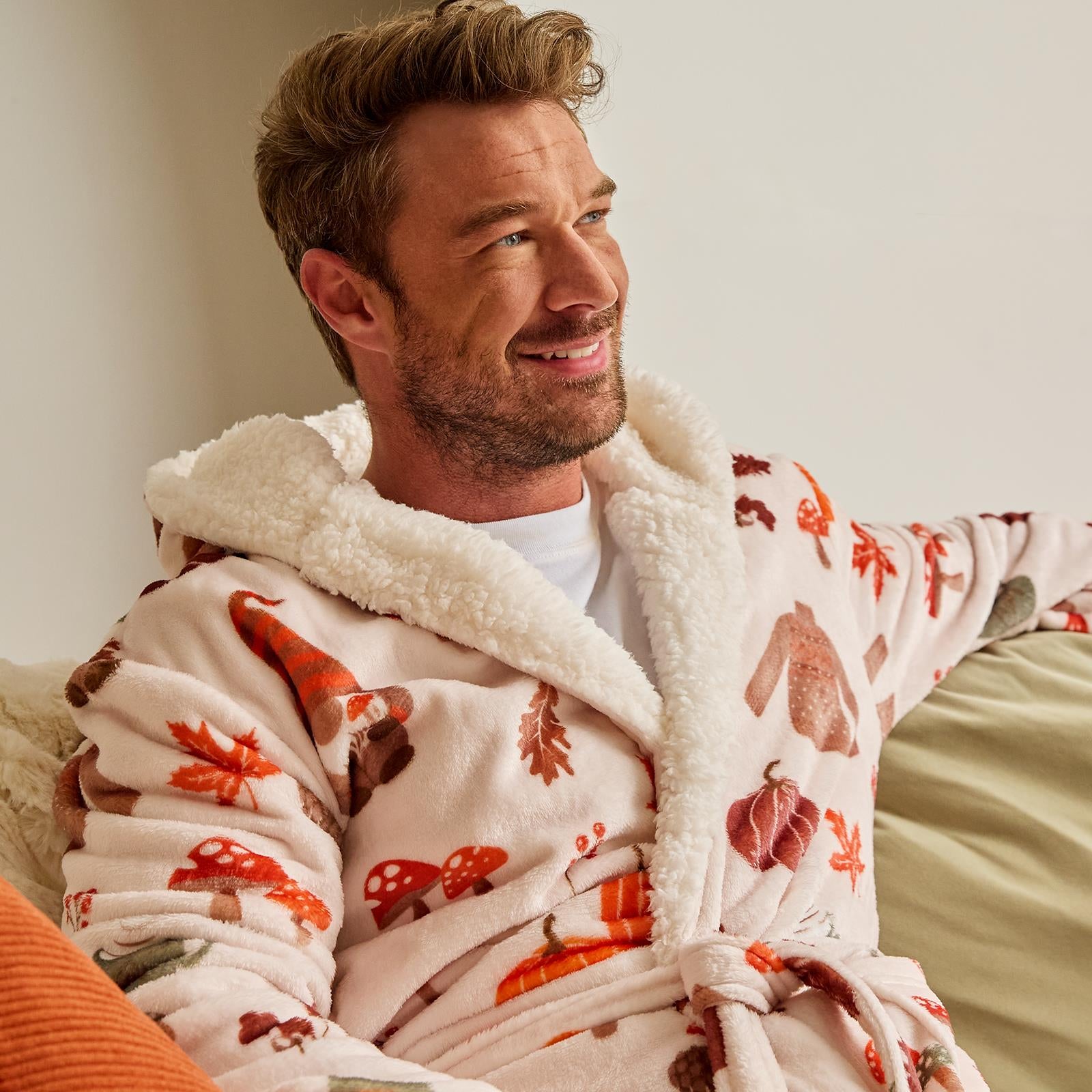 OHS Flannel Dressing Gown Soft Fleece Adults Unisex Thermal Winter Bathrobe