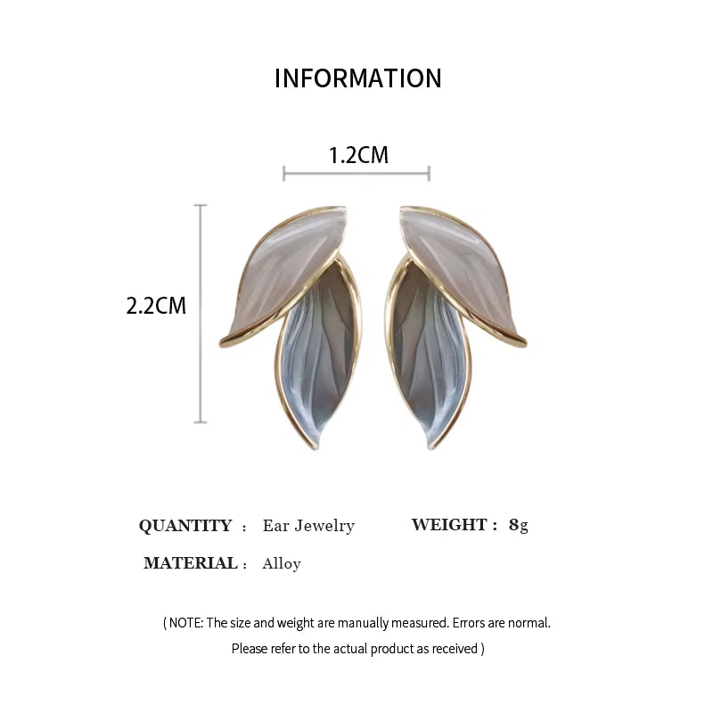 Sweet Leaf Stud Earrings for Women Fresh Blue and White Plant Ear Stud Exquisite Metal Style Earrings Elegant Jewelry Gift
