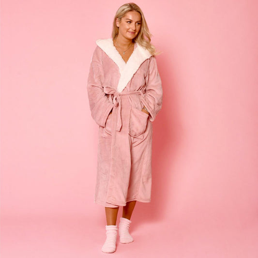 OHS Flannel Dressing Gown Soft Fleece Adults Unisex Thermal Winter Bathrobe