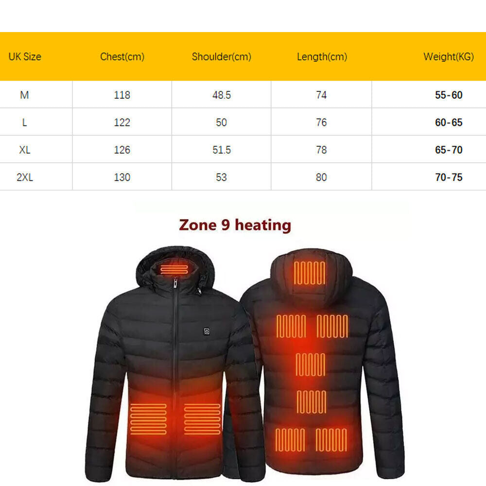 USB Heated Jacket for Men and Women - Electric Winter Coat with Heating Pad for Body Warmth