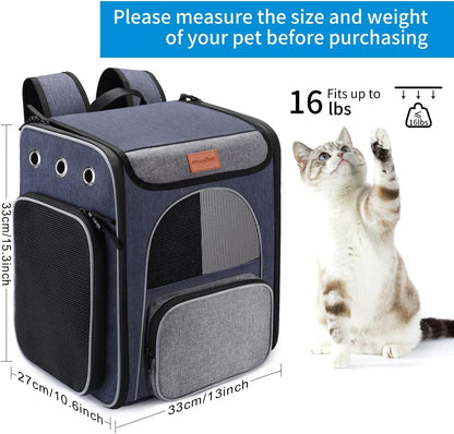 ® Cat Carrier Backpack, Foldable Pet Backpack Carrier for Cats & Small Dogs, Breathable Dog Carrier Backpack with Inner Safety Leash + Folding Bowl Ideal for Travel Camping Hiking