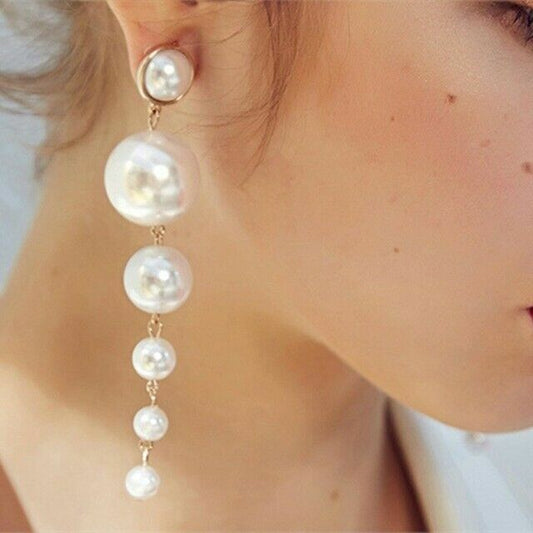 Elegant Long Simulated Pearl Drop Earrings for Weddings and Special Occasions