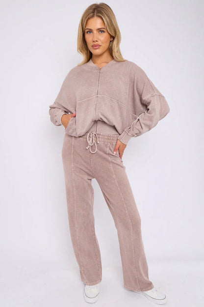 Women Bomber Oversize Baggy 2 Piece Lounge Wear Casual Set Ladies Suit Tracksuit