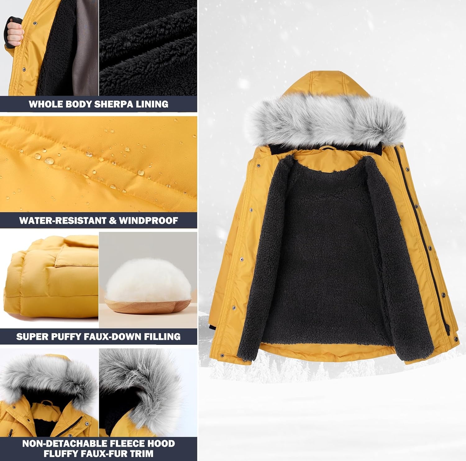 Boys Puffer Winter Coat Big Kids Heavyweight Sherpa Lined Fur Hooded Jacket Water-Resistant Snow Parka