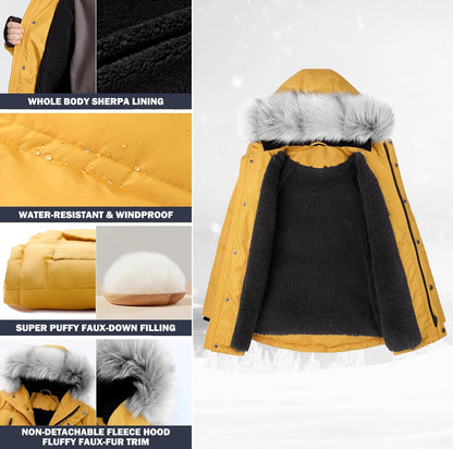 Boys Puffer Winter Coat Big Kids Heavyweight Sherpa Lined Fur Hooded Jacket Water-Resistant Snow Parka